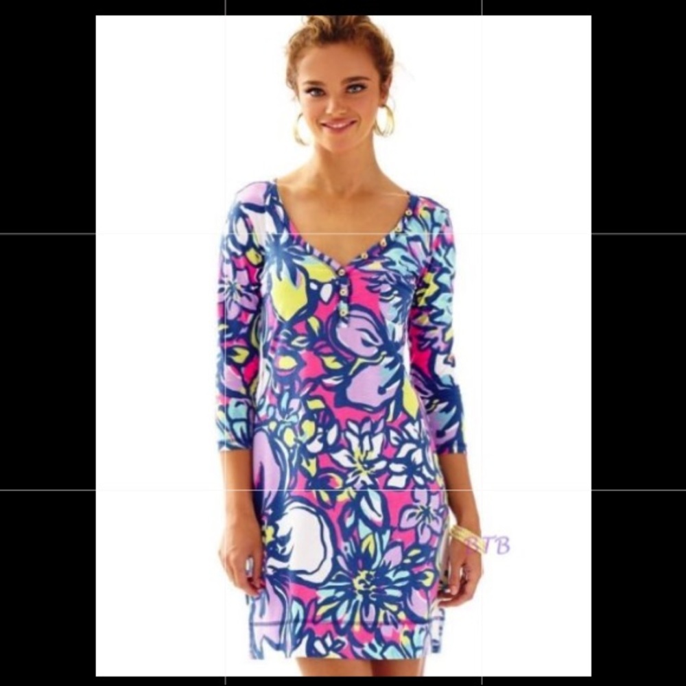 EUC Lilly Pulitzer Palmetto Dress Tropical Pin